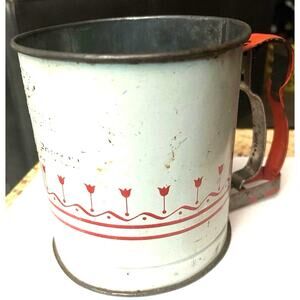 Vintage White and Red Tulips Round Hand Flour Sifter